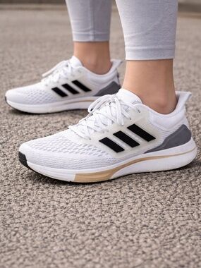 adidas White Running Sneakers with Black Stripes and Gray Accents
